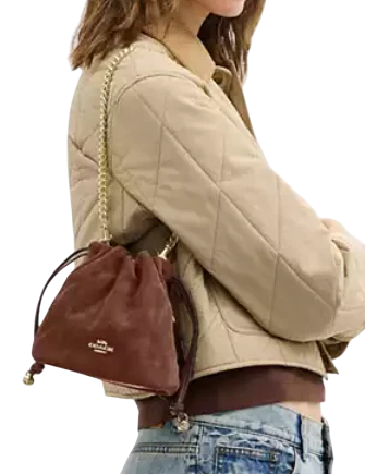 Coach Faye Mini Drawstring Bag With Quilting Vintage Brown Maple