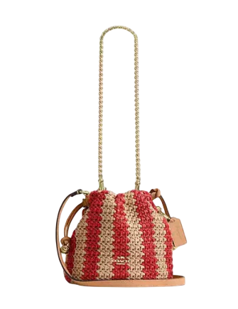 Coach Faye Mini Drawstring Bag With Stripes Red Tan 