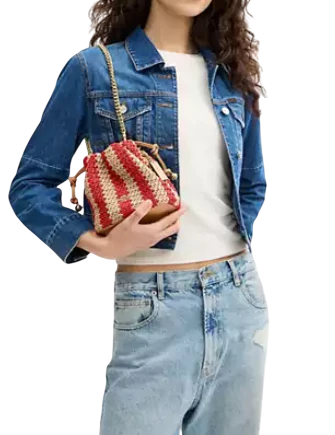 Coach Faye Mini Drawstring Bag With Stripes Red Tan 
