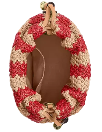 Coach Faye Mini Drawstring Bag With Stripes Red Tan 