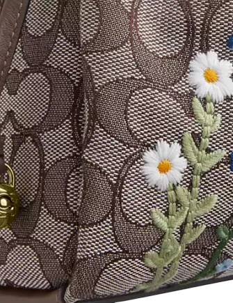 Coach Faye Shoulder Bag In Signature Jacquard With Floral Embroidery Oak