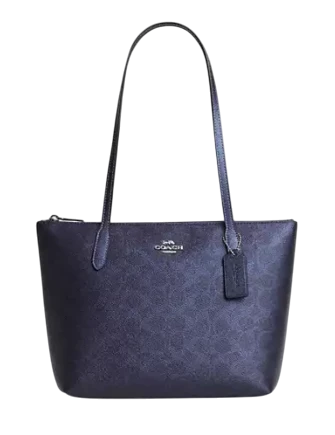 Coach Fiona Zip Tote Bag In Signature Canvas Blue Navy