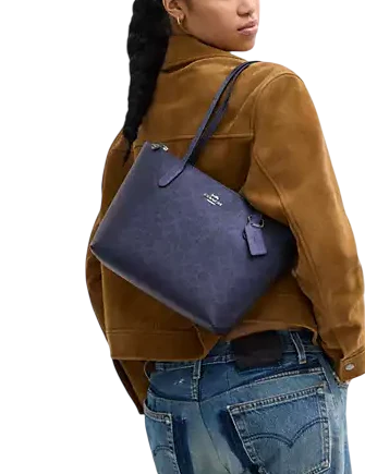 Coach Fiona Zip Tote Bag In Signature Canvas Blue Navy