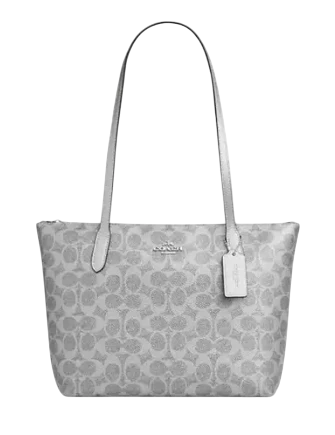 Coach Fiona Zip Tote Bag In Signature Canvas Gray Silver