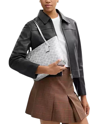 Coach Fiona Zip Tote Bag In Signature Canvas Gray Silver