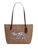 Coach Fiona Zip Tote Bag In Signature Canvas With Horse And Carriage Print Tan Black Cherry