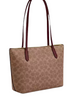 Coach Fiona Zip Tote Bag In Signature Canvas With Horse And Carriage Print Tan Black Cherry