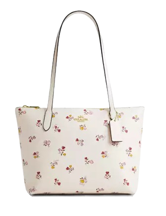 Coach Fiona Zip Tote Bag With Heart Print  Chalk 