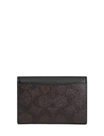 Coach Flap Card Case In Signature Canvas Walnut Black