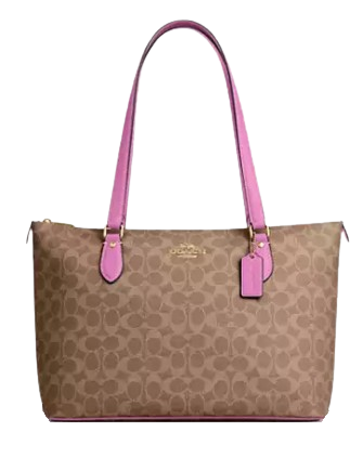 Coach Gallery Tote Bag In Signature Canvas Tan Fuschia