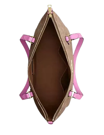 Coach Gallery Tote Bag In Signature Canvas Tan Fuschia