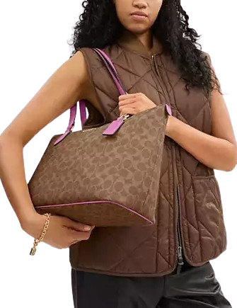 Coach Gallery Tote Bag In Signature Canvas Tan Fuschia