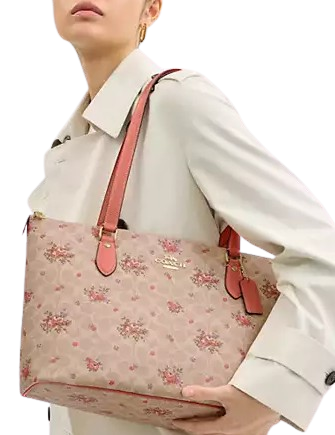 Coach Gallery Tote Bag In Signature Canvas With Floral Print  Sand 