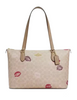 Coach Gallery Tote Bag In Signature Canvas With Lips Print Sand