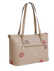 Coach Gallery Tote Bag In Signature Canvas With Lips Print Sand