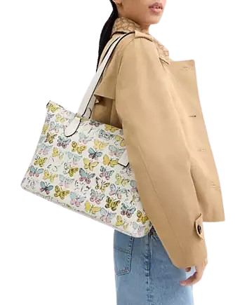 Coach Gallery Tote Bag With Butterfly Print Chalk
