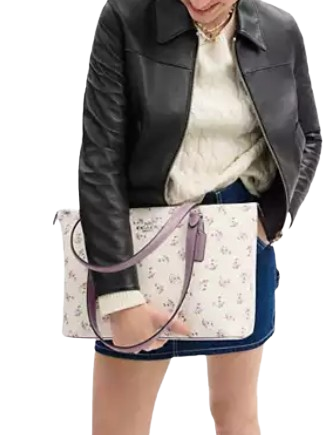 Coach Gallery Tote Bag With Floral Print Chalk