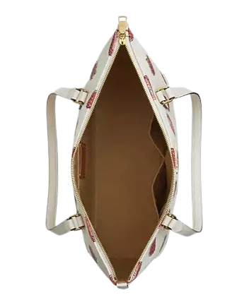 Coach Gallery Tote Bag With Strawberry Print  Chalk 