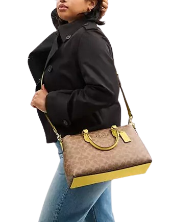 Coach Georgia Satchel Bag In Signature Canvas Tan Yellow