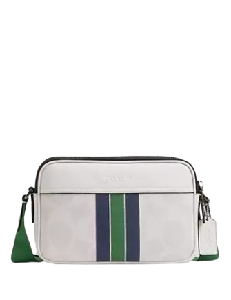 Coach Graham Crossbody Bag In Signature Canvas With Varsity Stripe Chalk