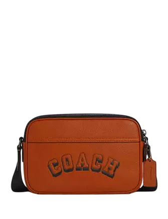 Coach Graham Crossbody Bag With Varsity Motif Toffee Black