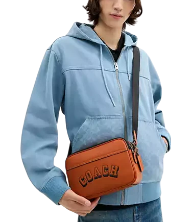 Coach Graham Crossbody Bag With Varsity Motif Toffee Black