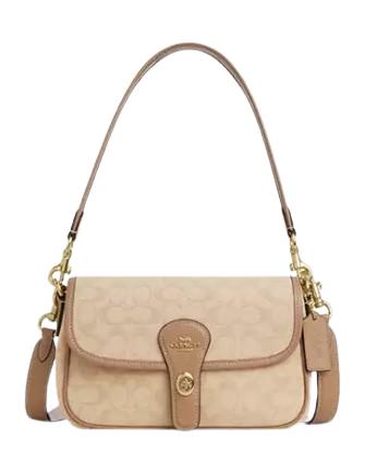 Coach Hadley Shoulder Bag With Signature Canvas Dark Natural