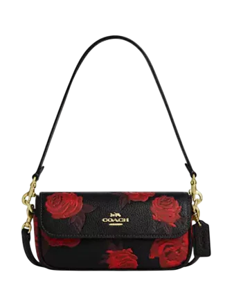 Coach Hailey Flap Bag With Floral Print Red Black