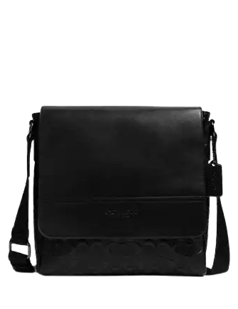Coach Houston Map Bag In Signature Leather Black