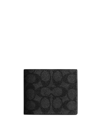 Coach Id Billfold Wallet In Signature Canvas Charcoal Black