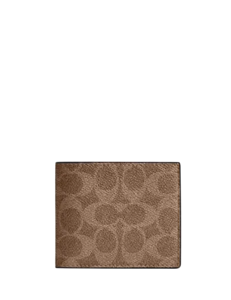 Coach Id Billfold Wallet In Signature Canvas Tan Black