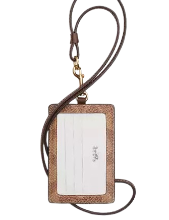 Coach Id Lanyard In Signature Canvas Tan Brown
