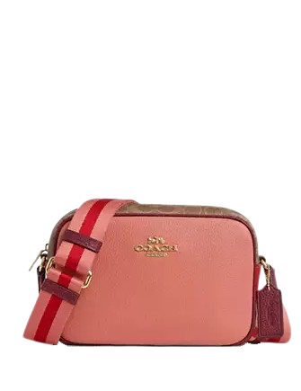 Coach Jamie Camera Bag In Colorblock Signature Canvas Tan Burnt Coral 