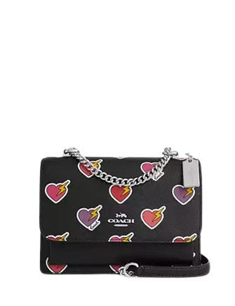 Coach Klare Crossbody Bag With Heart Bolt Print Black