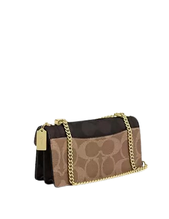 Coach Klare Envelope Crossbody Bag In Blocked Signature Canvas Walnut Tan