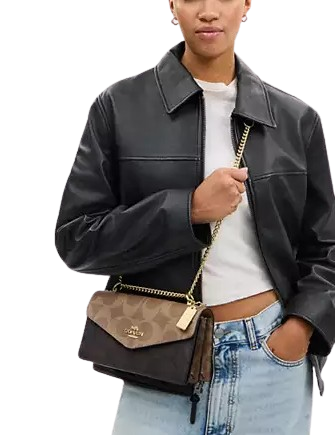 Coach Klare Envelope Crossbody Bag In Blocked Signature Canvas Walnut Tan