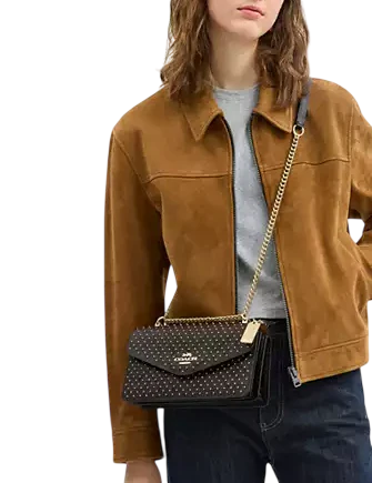 Coach Klare Envelope Crossbody Bag In Signature Canvas With Rivets Walnut Black