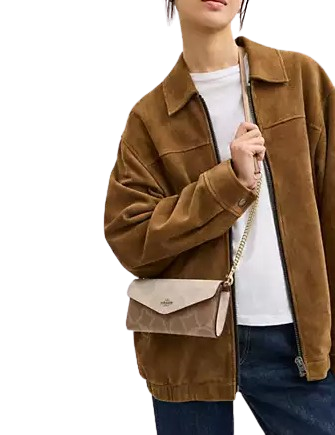 Coach Klare Wallet With Chain In Blocked Signature Canvas Sand Tan