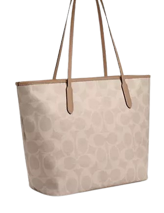 Coach Large City Tote Bag In Maxi Signature Canvas Sand Taupe