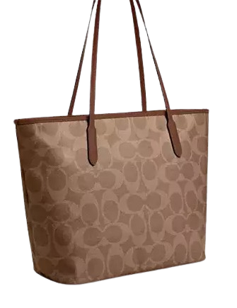 Coach Large City Tote Bag In Maxi Signature Canvas Tan Brown