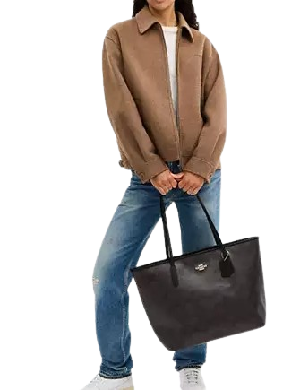 Coach Large City Tote Bag In Maxi Signature Canvas Walnut Black