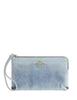 Coach Large Corner Zip Wristlet In Loved Denim Light Indigo