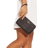 Coach Large Corner Zip Wristlet In Signature Canvas Brown Black