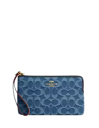 Coach Large Corner Zip Wristlet In Signature Denim