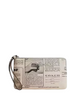 Coach Large Corner Zip Wristlet With Newspaper Print  Chalk 