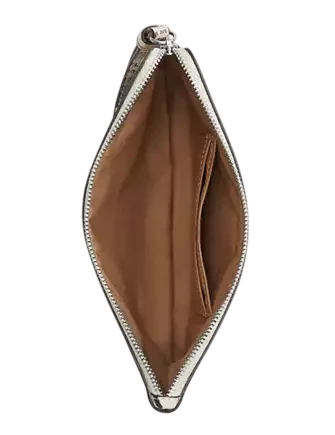 Coach Large Corner Zip Wristlet With Newspaper Print  Chalk 