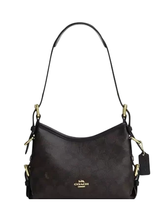 Coach Laurel Shoulder Bag 22 With Buckles In Signature Canvas Walnut Black
