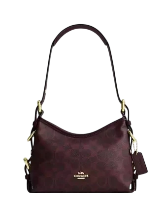 Coach Laurel Shoulder Bag 22 With Buckles In Signature Canvas Walnut Black