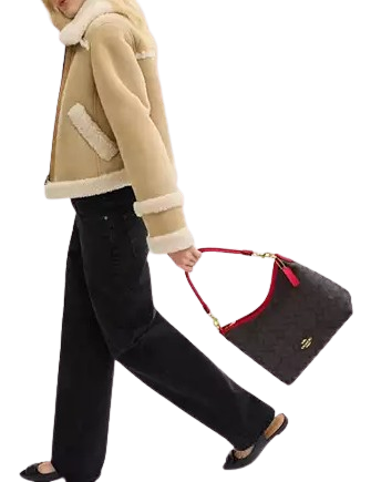 Coach Laurel Shoulder Bag In Signature Canvas Walnut Bold Red