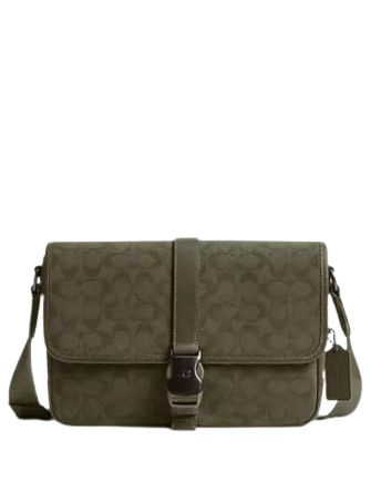 Coach League Messenger Bag In Signature Canvas Jacquard Army Green 